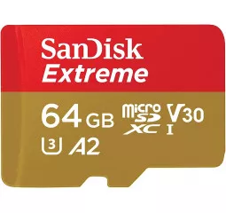 Карта памяти microSD 64Gb SanDisk Extreme + SD адаптер (SDSQXAH-064G-GN6MA)
