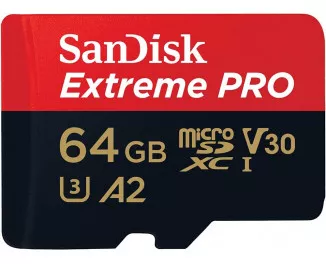 Карта пам'яті microSD 64Gb SanDisk Extreme Pro V30 class 10 UHS-I U3 + SD адаптер (SDSQXCU-064G-GN6MA)