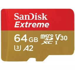 Карта памяти microSD 64Gb SanDisk Extreme UHS-I U3 V30 A2 (SDSQXAH-064G-GN6MN)