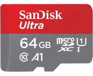 Карта пам'яті microSD 64Gb SanDisk Ultra class 10 A1 UHS-1 + SD адаптер (SDSQUAB-064G-GN6MA)