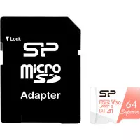 Карта памяти microSD 64Gb Silicon Power Superior U3 A1 V30 + SD адаптер (SP064GBSTXDV3V20SP)