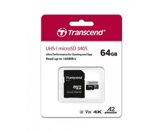 Карта пам'яті microSD 64Gb Transcend 340S class 10 UHS-I U3 A2 + адаптер SD (TS64GUSD340S)