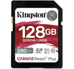 Карта памяти SD 128Gb Kingston Canvas React Plus C10 UHS-II U3 (SDR2V6/128GB)