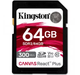 Карта пам'яті SD 64Gb Kingston Canvas React Plus class 10 UHS-II U3 (SDR2/64GB)