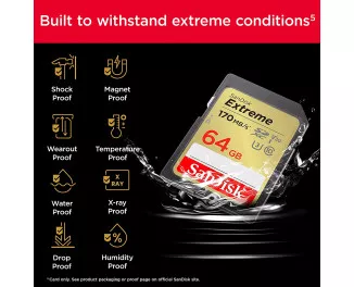 Карта пам'яті SD 64Gb SanDisk Extreme class 10 UHS-I U3 V30 (SDSDXV2-064G-GNCIN)