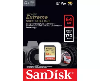 Карта пам'яті SD 64Gb SanDisk Extreme class 10 UHS-I U3 V30 (SDSDXV2-064G-GNCIN)
