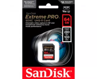 Карта памяти SD 64Gb SanDisk Extreme PRO Class 10 UHS-II U3 V60 (SDSDXEP-064G-GN4IN)