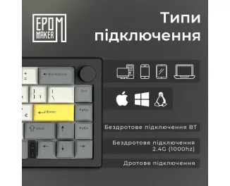 Клавиатура беспроводная Epomaker EK68 65 Budgerigar V2 Switch Hot-Swap RGB Wireless/Bluetooth/USB UA Black (EK68-B-BV2)