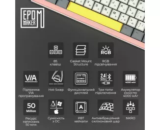 Клавиатура беспроводная Epomaker Shadow-S TKL Mulan Switch Hot-Swap LCD Screen RGB Wireless/Bluetooth/USB UA Pink (SHS-P-WL)