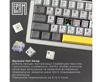 Клавіатура бездротова Epomaker Shadow-S TKL Mulan Switch Hot-Swap LCD Screen RGB Wireless/Bluetooth/USB UA White (SHS-W-M)