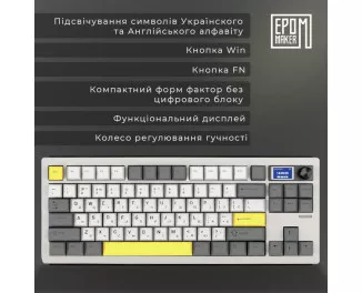 Клавіатура бездротова Epomaker Shadow-S TKL Mulan Switch Hot-Swap LCD Screen RGB Wireless/Bluetooth/USB UA White (SHS-W-M)