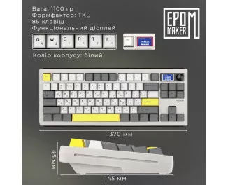 Клавіатура бездротова Epomaker Shadow-S TKL Mulan Switch Hot-Swap LCD Screen RGB Wireless/Bluetooth/USB UA White (SHS-W-M)
