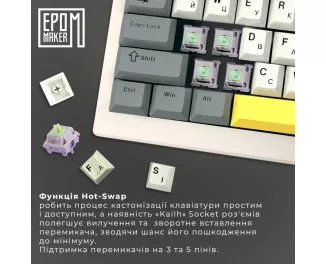 Клавіатура бездротова Epomaker Shadow-X 70 Wisteria Linear Switch Hot-Swap LCD Screen RGB Wireless/Bluetooth/USB UA White (SHX-W-WL)