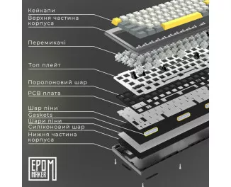 Клавіатура бездротова Epomaker Shadow-X 70 Wisteria Linear Switch Hot-Swap LCD Screen RGB Wireless/Bluetooth/USB UA White (SHX-W-WL)