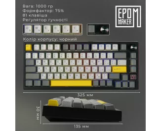 Клавіатура бездротова Epomaker TH80 SE 75 Budgerigar V2 Switch Hot-Swap RGB Wireless/Bluetooth/USB UA Black (TH80-SE-B-BV2)