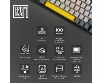 Клавіатура бездротова Epomaker TH80 SE 75 Budgerigar V2 Switch Hot-Swap RGB Wireless/Bluetooth/USB UA Black (TH80-SE-B-BV2)
