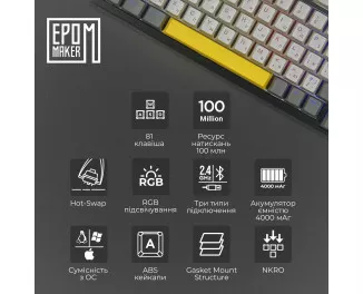 Клавиатура беспроводная Epomaker TH80 SE 75 Flamingo Switch Hot-Swap RGB Wireless/Bluetooth/USB UA Black (TH80-SE-B-F)