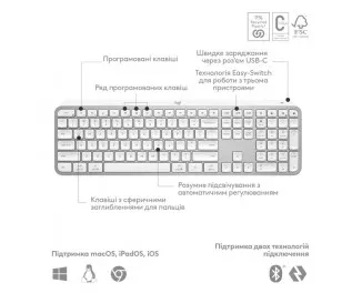 Клавиатура беспроводная Logitech MX Keys S Pale Grey (920-011588)