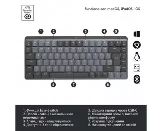 Клавиатура беспроводная Logitech MX Mechanical Mini Minimalist Graphite (920-010780)