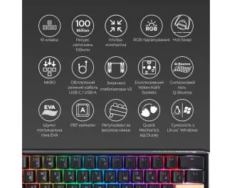 Клавіатура Ducky One 3 Mini Cherry MX Red RGB UA USB Black (DKON2161ST-RUAPXCLAWSC1)