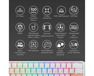 Клавіатура Ducky One 3 Mini Cherry MX Red RGB UA USB White (DKON2161ST-RUAPXPWWWSC1)