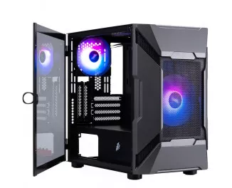 Корпус 1stPlayer D3-A-BK-1F7-14-1F7 Black без БП