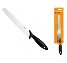 Кухонный нож для хлеба Fiskars Essential, 23.4см, нержавеющая сталь, пластик, черный