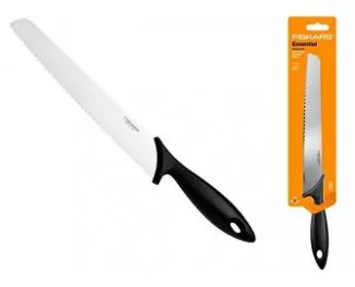 Кухонный нож для хлеба Fiskars Essential, 23.4см, нержавеющая сталь, пластик, черный