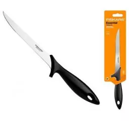 Кухонный нож филейный Fiskars Essential, с гибким лезвием, 17.6см, нержавеющая сталь, пластик, черный