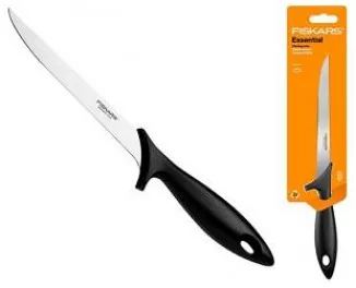 Кухонный нож филейный Fiskars Essential, с гибким лезвием, 17.6см, нержавеющая сталь, пластик, черный