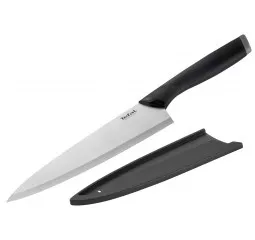 Кухонный нож поварской Tefal Comfort, 20см, с чехлом, нержавеющая сталь, пластик, черный