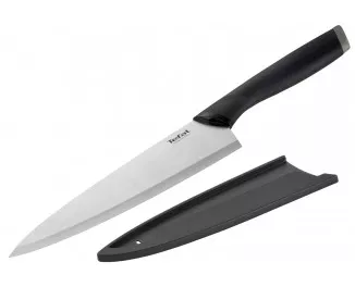 Кухонный нож поварской Tefal Comfort, 20см, с чехлом, нержавеющая сталь, пластик, черный
