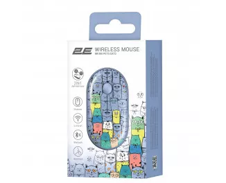 Мышь беспроводная 2E MF300 Pets Silent WL BT Cats Blue (2E-MF300WPETSBL)