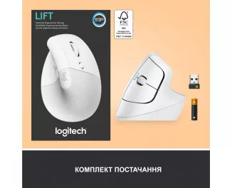 Мышь беспроводная Logitech Lift Bluetooth Vertical Ergonomic Mouse Off-White (910-006475)