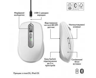 Миша бездротова Logitech MX Anywhere 3S for Mac Pale Gray (910-006946)
