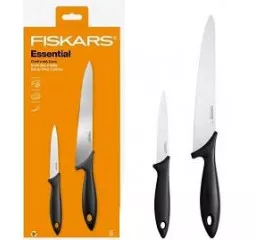 Набор ножей для шеф-повара Fiskars Essential, 2шт, нержавеющая сталь, пластик, черный