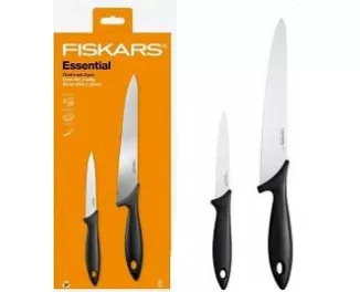 Набор ножей для шеф-повара Fiskars Essential, 2шт, нержавеющая сталь, пластик, черный