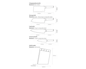 Набор ножей с подставкой Xiaomi Huo Hou Fire Waiting Steel Knife Set 5in1 (HU0033)