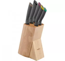 Набор ножей Tefal Fresh Kitchen, деревянная колода, 5шт, нержавеющая сталь, пластик, дерево, черный