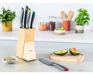Набор ножей Tefal Fresh Kitchen, деревянная колода, 5шт, нержавеющая сталь, пластик, дерево, черный