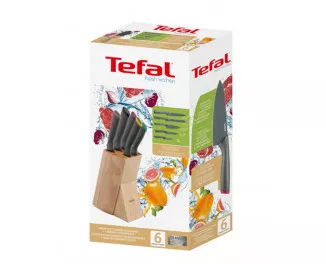 Набор ножей Tefal Fresh Kitchen, деревянная колода, 5шт, нержавеющая сталь, пластик, дерево, черный