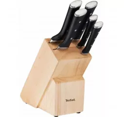 Набор ножей Tefal Ice Force, 5пр., с деревянной колодкой, нержавеющая сталь, платик, черный