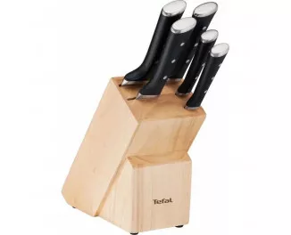 Набор ножей Tefal Ice Force, 5пр., с деревянной колодкой, нержавеющая сталь, платик, черный
