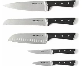 Набор ножей Tefal Ice Force, 5пр., с деревянной колодкой, нержавеющая сталь, платик, черный