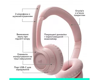 Наушники беспроводные Logitech Zone 300 Wireless Rose (981-001412)