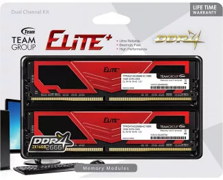 Оперативная память DDR4 32 Gb (2666 MHz) (Kit 16 Gb x 2) Team Elite Plus (TPRD416G2666HC19BK)