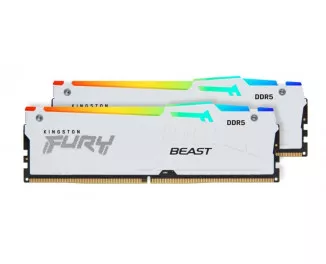 Оперативна пам'ять DDR5 32 Gb (5200 MHz) (Kit 16 Gb x 2) Kingston Fury Beast RGB White (KF552C40BWAK2-32)