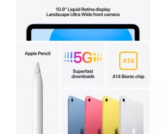 Планшет Apple iPad 10.9 2022 Wi-Fi + Cellular 256Gb Silver (MQ6T3)