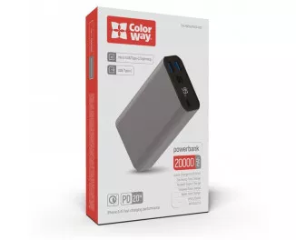 Портативний акумулятор ColorWay 20000mAh Gray (CW-PB200LPH3GR-PDD)