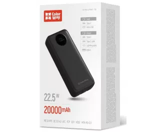 Портативный аккумулятор ColorWay EnergyPlus 20000mAh Black (CW-PB200LPB4BK-PDD)